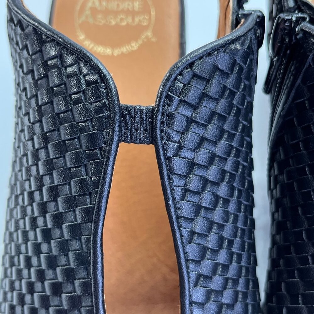 Andre Assous Belinda Wedges Size 8.5 Black Woven Slingback Peep Toe Heels - Picture 12 of 16